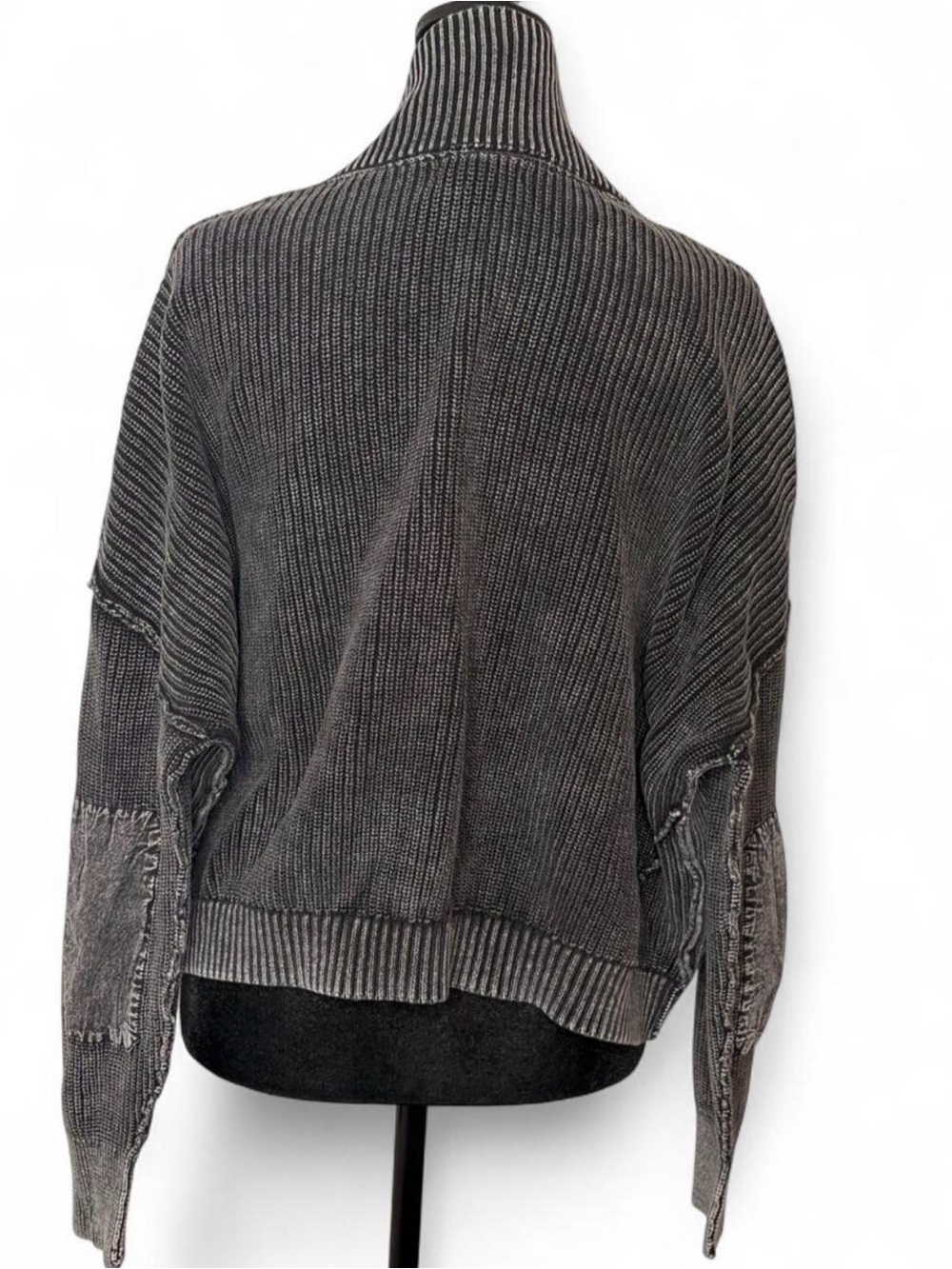 Open-Front Charcoal Ribbed Knit Cardigan - Picture 5 of 6